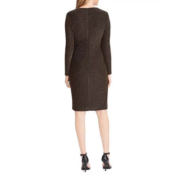 NWT Lauren Ralph Lauren Womens Size 10 Bronze Metallic Ruched Sheath Dress NEW - Picture 4 of 12